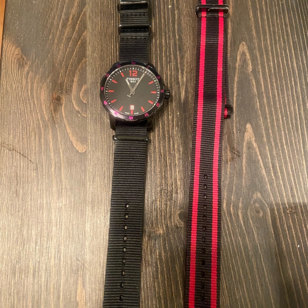 Tissot Black and Pink Watch with Dual Straps
